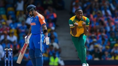 Kagiso Rabada then got the wicket of Suryakumar Yadav and India thus lost their three form top-four batters inside the powerplay itself. They finished that period with 45 runs for the loss of three wickets. (AFP) Kagiso Rabada then got the wicket of Suryakumar Yadav and India thus lost their three form top-four batters inside the powerplay itself. They finished that period with 45 runs for the loss of three wickets. (AFP)