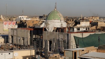 A general view of the Grand Al-Nuri Mosque after it was evacuated due to the discovery of explosive devices inside it dating back to the time of the Islamic State militants in Mosul, Iraq (REUTERS)
