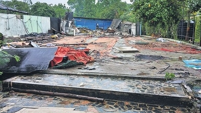 Thane, India - June 28, 2024: On the second day on Friday the Thane Municipal Corporation took action against illegal bars and pubs,magic Moments The bar where action is taken is seen at Kasarvadvali Ghodbander road thane , in Thane,in Mumbai, India, on, Friday, June 28, 2024. ( Praful Gangurde / HT Photo ) Thane, India - June 28, 2024: On the second day on Friday the Thane Municipal Corporation took action against illegal bars and pubs,magic Moments The bar where action is taken is seen at Kasarvadvali Ghodbander road thane , in Thane,in Mumbai, India, on, Friday, June 28, 2024. ( Praful Gangurde / HT Photo )