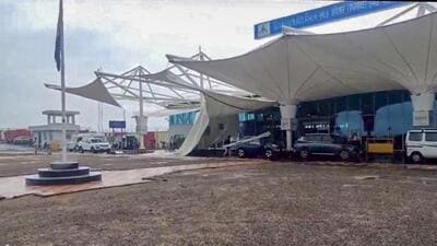 The collapse occurred in the passenger pickup and drop-off area outside the terminal at the Rajkot Airport. (PTI)