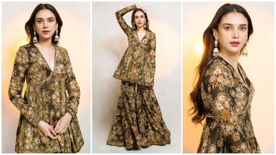 Aditi Rao Hydari is radiating Bibbojaan vibes in a stunning floral ethnic ensemble. The Heeramandi actress is a total stunner who can pull off any look to perfection. Known for her love of traditional wear, Aditi often dons mesmerizing anarkalis, sharara sets, and more. Her latest outfit, exuding sheer elegance, is no exception and is sure to inspire your ethnic wardrobe. Scroll down to take notes. (Instagram/@sanamratansi) Aditi Rao Hydari is radiating Bibbojaan vibes in a stunning floral ethnic ensemble. The Heeramandi actress is a total stunner who can pull off any look to perfection. Known for her love of traditional wear, Aditi often dons mesmerizing anarkalis, sharara sets, and more. Her latest outfit, exuding sheer elegance, is no exception and is sure to inspire your ethnic wardrobe. Scroll down to take notes. (Instagram/@sanamratansi)
