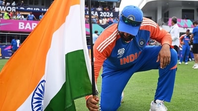 Rohit Sharma pins India's national flag on the ground after winning the T20 World Cup (Getty) Rohit Sharma pins India's national flag on the ground after winning the T20 World Cup (Getty)