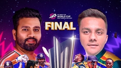 Billore shared a horde of images photoshopping himself to pose with South African cricketers ahead of the India vs South Africa T20 World Cup final. (X) Billore shared a horde of images photoshopping himself to pose with South African cricketers ahead of the India vs South Africa T20 World Cup final. (X)