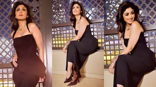 Shilpa Shetty rocks a chic monochrome look, pairing her black peplum top with a matching pencil skirt. (Instagram)