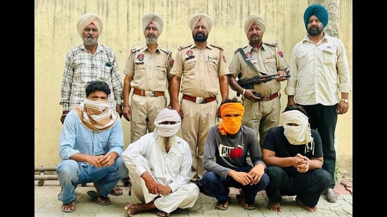 The accused in police custody in Amritsar on Saturday. (HT photo)