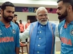 Prime Minister Narendra Modi cricketers Rohit Sharma and Virat Kohli.
