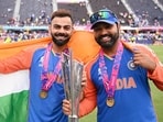 Barbados, Jun 30 (ANI): India's captain Rohit Sharma and Virat Kohli pose for a picture with the trophy after Team India wins the ICC Mens T20 World Cup 2024 final match against South Africa, at Kensington Oval in Barbados on Saturday. (ANI Photo) Barbados, Jun 30 (ANI): India's captain Rohit Sharma and Virat Kohli pose for a picture with the trophy after Team India wins the ICC Mens T20 World Cup 2024 final match against South Africa, at Kensington Oval in Barbados on Saturday. (ANI Photo)
