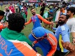 Barbados, Jun 30 (ANI): India's Virat Kohli, Arshdeep Singh, Rinku Singh and others celebrate by doing the 'Bhangra' dance on the famous 'Tunak Tunak' song after Team India wins the ICC Mens T20 World Cup 2024 final match against South Africa, at Kensington Oval in Barbados on Saturday. (ANI Photo/Surjeet Yadav) Barbados, Jun 30 (ANI): India's Virat Kohli, Arshdeep Singh, Rinku Singh and others celebrate by doing the 'Bhangra' dance on the famous 'Tunak Tunak' song after Team India wins the ICC Mens T20 World Cup 2024 final match against South Africa, at Kensington Oval in Barbados on Saturday. (ANI Photo/Surjeet Yadav)