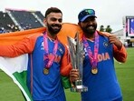 India's Virat Kohli and captain Rohit Sharma celebrate with the trophy after winning the ICC men's Twenty20 World Cup 2024 final India's Virat Kohli and captain Rohit Sharma celebrate with the trophy after winning the ICC men's Twenty20 World Cup 2024 final