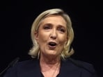 Marine Le Pen, French far-right leader and far-right Rassemblement National (National Rally - RN) party candidate, deliver a speech after partial results in the first round of the early French parliamentary elections in Henin-Beaumont, France, 