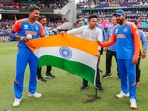 India's captain Rohit Sharma with Hardik Pandya and BCCI Secretary Jay Shah during celebration after India defeated South Africa in the ICC Men's T20 World Cup final cricket match, at Kensington Oval India's captain Rohit Sharma with Hardik Pandya and BCCI Secretary Jay Shah during celebration after India defeated South Africa in the ICC Men's T20 World Cup final cricket match, at Kensington Oval