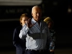 U.S. President Joe Biden gestures as he walks from Marine One to Air Force One with first lady Jill Biden and granddaughters Natalie Biden (not pictured) and Finnegan Biden, in Burlington County, New Jersey, U.S., June 29, 2024. 