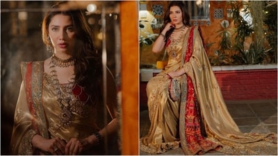 Mahira Khan's breathtaking ethnic look in a traditional saree is truly swoon-worthy. She stunned in a beige silk saree adorned with intricate sequin embroidery. Paired with a red blouse, a stunning dupatta, heavy Indian jewellery, and a potli bag, she radiated bridal beauty. (Instagram/@mahirahkhan) Mahira Khan's breathtaking ethnic look in a traditional saree is truly swoon-worthy. She stunned in a beige silk saree adorned with intricate sequin embroidery. Paired with a red blouse, a stunning dupatta, heavy Indian jewellery, and a potli bag, she radiated bridal beauty. (Instagram/@mahirahkhan)