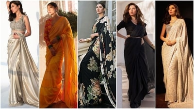 Renowned Pakistani film and TV industry actress Mahira Khan’s ethnic fashion diaries are a treasure trove of style inspiration. Her love for sarees is quite evident through her glam Insta-diaries. Whether it's floral, silk, or chiffon, she can slay any saree look to perfection. Let's take a look at all the times she rocked six yards of grace with the utmost elegance. Scroll down to take some fashion notes. (Instagram/@mahirahkhan) Renowned Pakistani film and TV industry actress Mahira Khan’s ethnic fashion diaries are a treasure trove of style inspiration. Her love for sarees is quite evident through her glam Insta-diaries. Whether it's floral, silk, or chiffon, she can slay any saree look to perfection. Let's take a look at all the times she rocked six yards of grace with the utmost elegance. Scroll down to take some fashion notes. (Instagram/@mahirahkhan)
