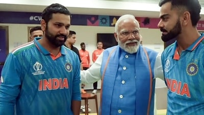 Prime Minister Narendra Modi cricketers Rohit Sharma and Virat Kohli. (PMO file) Prime Minister Narendra Modi cricketers Rohit Sharma and Virat Kohli. (PMO file)