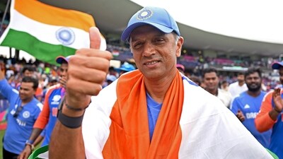 India's head coach Rahul Dravid after Team India wins the ICC Mens T20 World Cup 2024 final. (ICC - X ) India's head coach Rahul Dravid after Team India wins the ICC Mens T20 World Cup 2024 final. (ICC - X )