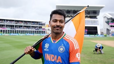 India's Hardik Pandya holds the National flag. (BCCI-X) India's Hardik Pandya holds the National flag. (BCCI-X)