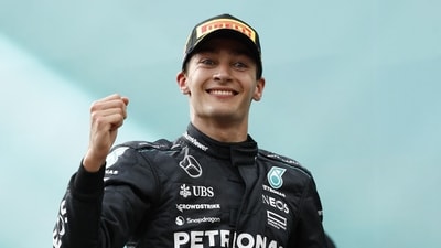 Winner Mercedes' British driver George Russell reacts after the Formula One Austrian Grand Prix on the Red Bull Ring race track in Spielberg (AFP) Winner Mercedes' British driver George Russell reacts after the Formula One Austrian Grand Prix on the Red Bull Ring race track in Spielberg (AFP)