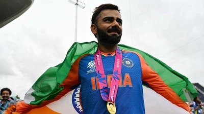 India's Virat Kohli celebrates with the trophy after winning the ICC men's Twenty20 World Cup 2024 final cricket match between India and South Africa at Kensington Oval in Bridgetown (AFP) India's Virat Kohli celebrates with the trophy after winning the ICC men's Twenty20 World Cup 2024 final cricket match between India and South Africa at Kensington Oval in Bridgetown (AFP)
