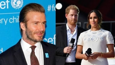 David Beckham, Prince Harry and Meghan Markle (File) David Beckham, Prince Harry and Meghan Markle (File)