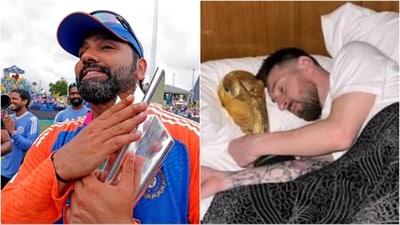 Rohit Sharma posted a morning selfie with the T20 World Cup beside his bed. (File/X)
