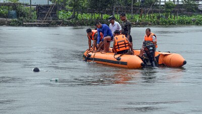 North Tripura: Disaster response force personnel as part of their preparedness for rescue works during floods, at Dharmanagar in North Tripura district, Saturday, June 29, 2024. (PTI) North Tripura: Disaster response force personnel as part of their preparedness for rescue works during floods, at Dharmanagar in North Tripura district, Saturday, June 29, 2024. (PTI)