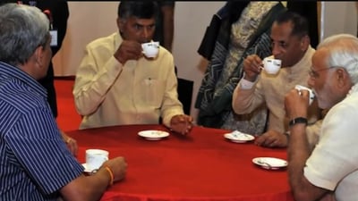 PM Modi recalled sharing a moment over coffee with the state chief minister N Chandrababu Naidu during his visit to Visakhapatnam, Andhra Pradesh. (YouTube/Narendra Modi) PM Modi recalled sharing a moment over coffee with the state chief minister N Chandrababu Naidu during his visit to Visakhapatnam, Andhra Pradesh. (YouTube/Narendra Modi)