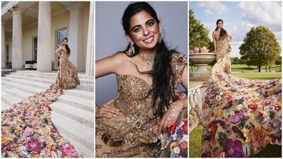 For this year's Met Gala, Isha wore a bespoke hand-embroidered couture saree gown from Indian designer Rahul Mishra. According to Isha's stylist, Anaita Shroff Adjania, "Delicate samples of flowers, butterflies, and dragonflies were meticulously integrated from the archives into the design, via distinct applique and embroidery techniques, such as Fareesha, Zardozi, Nakshi, and Dabka, as well as French knots." The massive train, Jade clutch bag, and ornate jewellery added character to the ensemble. (Instagram) For this year's Met Gala, Isha wore a bespoke hand-embroidered couture saree gown from Indian designer Rahul Mishra. According to Isha's stylist, Anaita Shroff Adjania, "Delicate samples of flowers, butterflies, and dragonflies were meticulously integrated from the archives into the design, via distinct applique and embroidery techniques, such as Fareesha, Zardozi, Nakshi, and Dabka, as well as French knots." The massive train, Jade clutch bag, and ornate jewellery added character to the ensemble. (Instagram)