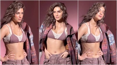 Kriti Sanon poses for a photoshoot in a bralette, cargo pants and printed jacket, serves stylish summer fashion goals for all her fans. (Instagram ) Kriti Sanon poses for a photoshoot in a bralette, cargo pants and printed jacket, serves stylish summer fashion goals for all her fans. (Instagram )