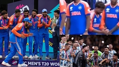 Rohit Sharma did a Lionel Messi during India's T20 World Cup celebration Rohit Sharma did a Lionel Messi during India's T20 World Cup celebration