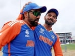 India's captain Rohit Sharma and Virat Kohli celebrate after Team India wins the ICC Mens T20 World Cup 2024 final match against South Africa, at Kensington Oval in Barbados on Saturday India's captain Rohit Sharma and Virat Kohli celebrate after Team India wins the ICC Mens T20 World Cup 2024 final match against South Africa, at Kensington Oval in Barbados on Saturday