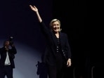 FILE PHOTO: Marine Le Pen, French far-right leader and far-right Rassemblement National (National Rally - RN) party candidate, reacts on stage after partial results in the first round of the early French parliamentary elections in Henin-Beaumont, France, June 30, 2024. REUTERS/Yves Herman/File Photo