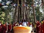 Ram Bahadur Bamjan, center in white, believed by some to be the reincarnation of Buddha Ram Bahadur Bamjan, center in white, believed by some to be the reincarnation of Buddha