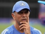 India's head coach Rahul Dravid waits at the presentation ceremony after defeating South Africa in the ICC Men's T20 World Cup final cricket match at Kensington Oval in Bridgetown