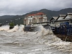 Waves crash into a sea wall after Hurricane Beryl made landfall, in Port of Spain, Trinidad and Tobago