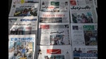 Newspapers with a cover picture of Iran's presidential election are seen in Tehran, Iran June 29, 2024. Majid Asgaripour/WANA (West Asia News Agency) (via REUTERS)