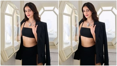 In terms of accessories, she kept it chic with luxurious diamond jewels, including an oversised diamond-studded necklace adorned with a pearl chain. She completed the look with stud earrings, a statement ring on her finger, and strappy high heels. (Instagram/@priyankarkapadia) In terms of accessories, she kept it chic with luxurious diamond jewels, including an oversised diamond-studded necklace adorned with a pearl chain. She completed the look with stud earrings, a statement ring on her finger, and strappy high heels. (Instagram/@priyankarkapadia)