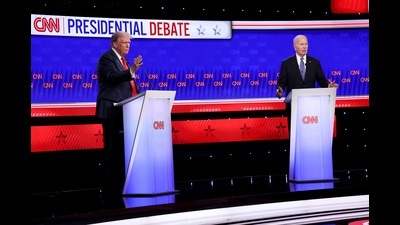 ATLANTA, GEORGIA - JUNE 27: U.S. President Joe Biden (R) and Republican presidential candidate, former U.S. President Donald Trump participate in the CNN Presidential Debate at the CNN Studios on June 27, 2024 in Atlanta, Georgia. President Biden and former President Trump are facing off in the first presidential debate of the 2024 campaign. Justin Sullivan/Getty Images/AFP (Photo by JUSTIN SULLIVAN / GETTY IMAGES NORTH AMERICA / Getty Images via AFP) (Getty Images via AFP) ATLANTA, GEORGIA - JUNE 27: U.S. President Joe Biden (R) and Republican presidential candidate, former U.S. President Donald Trump participate in the CNN Presidential Debate at the CNN Studios on June 27, 2024 in Atlanta, Georgia. President Biden and former President Trump are facing off in the first presidential debate of the 2024 campaign. Justin Sullivan/Getty Images/AFP (Photo by JUSTIN SULLIVAN / GETTY IMAGES NORTH AMERICA / Getty Images via AFP) (Getty Images via AFP)