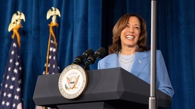 Vice President Kamala Harris takes the stage prior to speaking at a post debate campaign rally, Friday, June 28, 2024, in Las Vegas. (AP Photo/Ronda Churchill) (AP) Vice President Kamala Harris takes the stage prior to speaking at a post debate campaign rally, Friday, June 28, 2024, in Las Vegas. (AP Photo/Ronda Churchill) (AP)