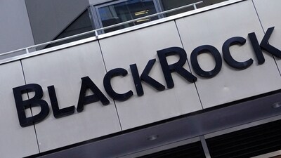 The BlackRock logo is pictured outside their headquarters in the Manhattan borough of New York City, New York, US. (Reuters)