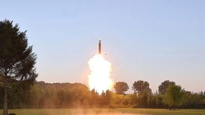 This photo provided by the North Korean government, shows what it says the separation and guidance control test of individual mobile warheads at an undisclosed place in North Korea (AP)