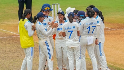 Chennai: India's Rajeshwari Gayakwad celebrates with teammates after taking the wicket of South Africa Women's captain Laura Wolvaardt on the 4th and last day of the one-off Test (PTI) Chennai: India's Rajeshwari Gayakwad celebrates with teammates after taking the wicket of South Africa Women's captain Laura Wolvaardt on the 4th and last day of the one-off Test (PTI)
