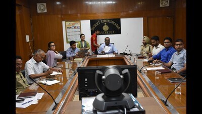 Panchkula deputy commissioner Yash Garg taking note of grievances raised by residents during Samadhan Camp on Monday. (HT Photo)