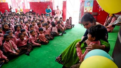 The students were welcomed with an offering of sweets, officials interacted with the children and asked them about their interests and favourite subjects as students returned with great enthusiasm. (Sunil Ghosh/HT Photo)