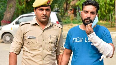 The suspect was intercepted by police near Delhi Meerut Road while he was trying to flee towards Meerut., and was arrested within one-and-half hours. (Sakib Ali/HT Photo) The suspect was intercepted by police near Delhi Meerut Road while he was trying to flee towards Meerut., and was arrested within one-and-half hours. (Sakib Ali/HT Photo)