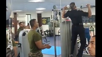 Snapshot of Major General Prasanna Joshi doing 35 pull-ups. Snapshot of Major General Prasanna Joshi doing 35 pull-ups.