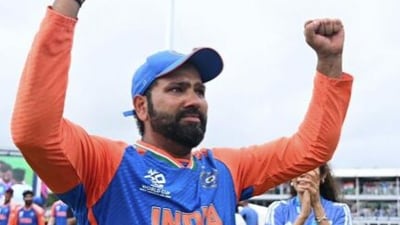 Rohit Sharma after India's T20 World Cup final win. Rohit Sharma after India's T20 World Cup final win.