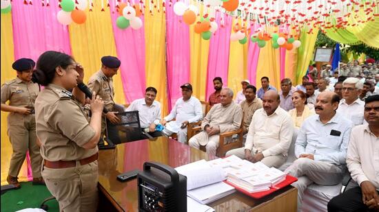 With the new criminal laws coming into effect on Monday, the Noida police held a district-wide awareness programme at all 26 police stations of the commissionerate, to make all stakeholders and the general public aware of the new laws. (Sunil Ghosh/HT Photo)