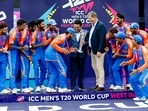 India's captain Rohit Sharma recreates Lionel Messi's iconic celebration as he arrives to receive the ICC Mens T20 World Cup 2024 trophy from BCCI Secretary Jay Shah, at Kensington Oval in Barbados on Saturday India's captain Rohit Sharma recreates Lionel Messi's iconic celebration as he arrives to receive the ICC Mens T20 World Cup 2024 trophy from BCCI Secretary Jay Shah, at Kensington Oval in Barbados on Saturday