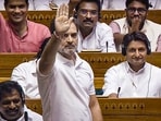 Lok Sabha LoP Rahul Gandhi speaks in the House during the ongoing Parliament session in New Delhi on July 1, 2024.